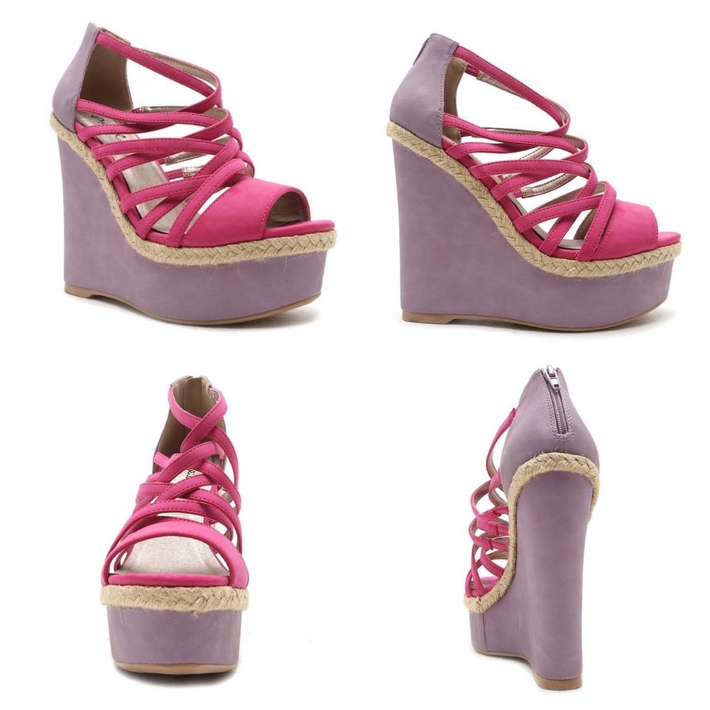 Pastel fuchsia strappy wedge espadrille Sandal